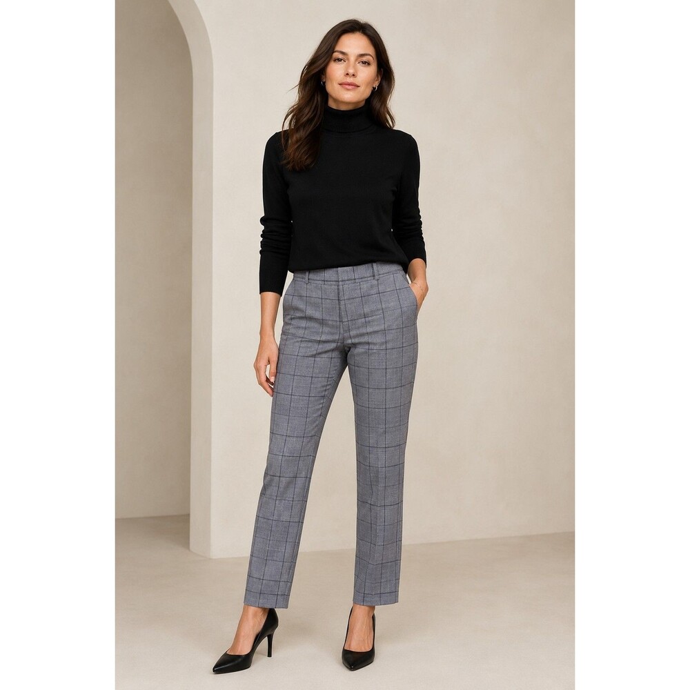 Banana Republic Ryan Wool Straight Leg Pants Gray Windowpane Mid Rise Sz 14 NWT